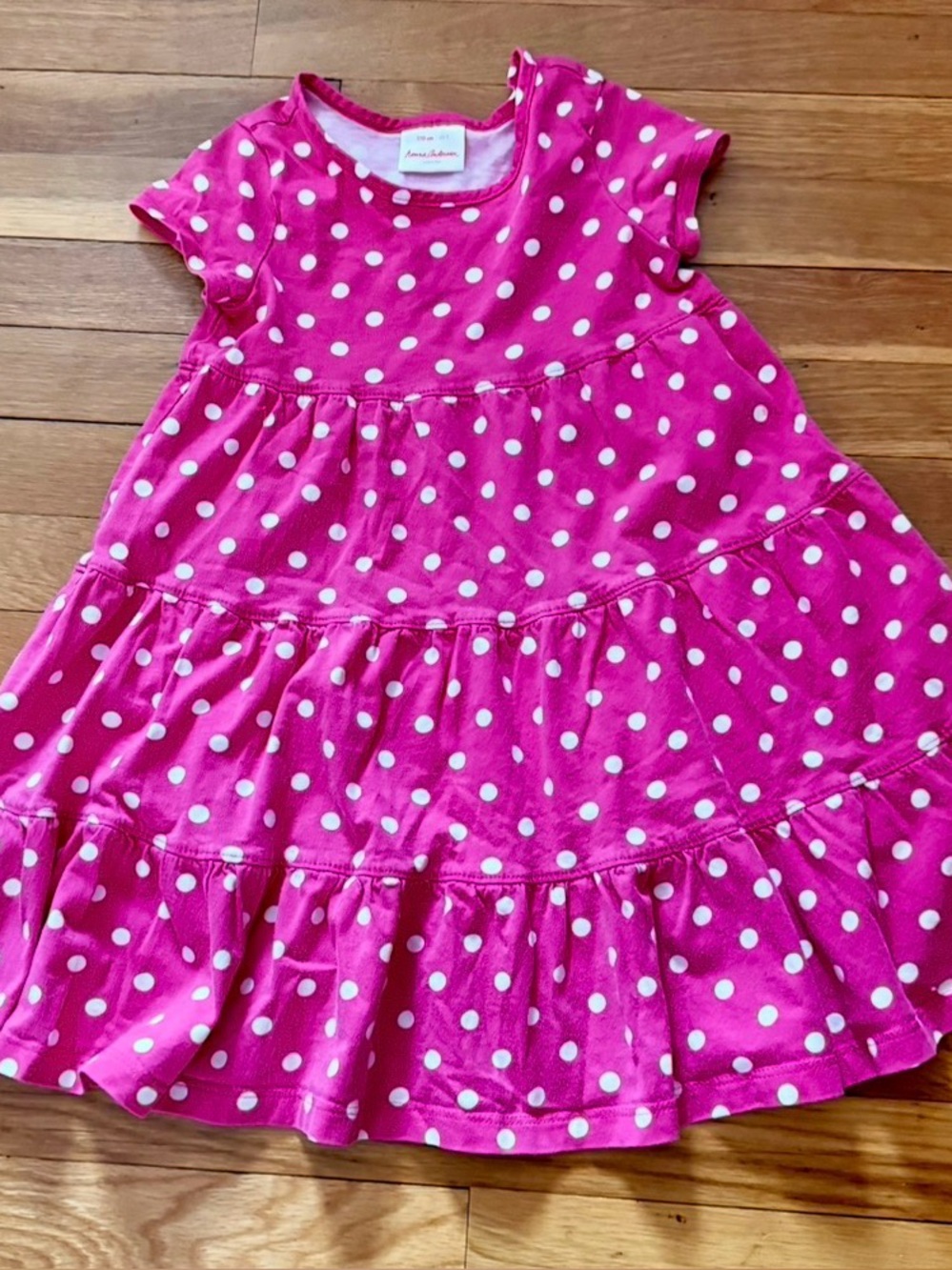 Hanna Andersson 110/5 Tiered Twirly 100% Cotton Pink/White Dot Dress
